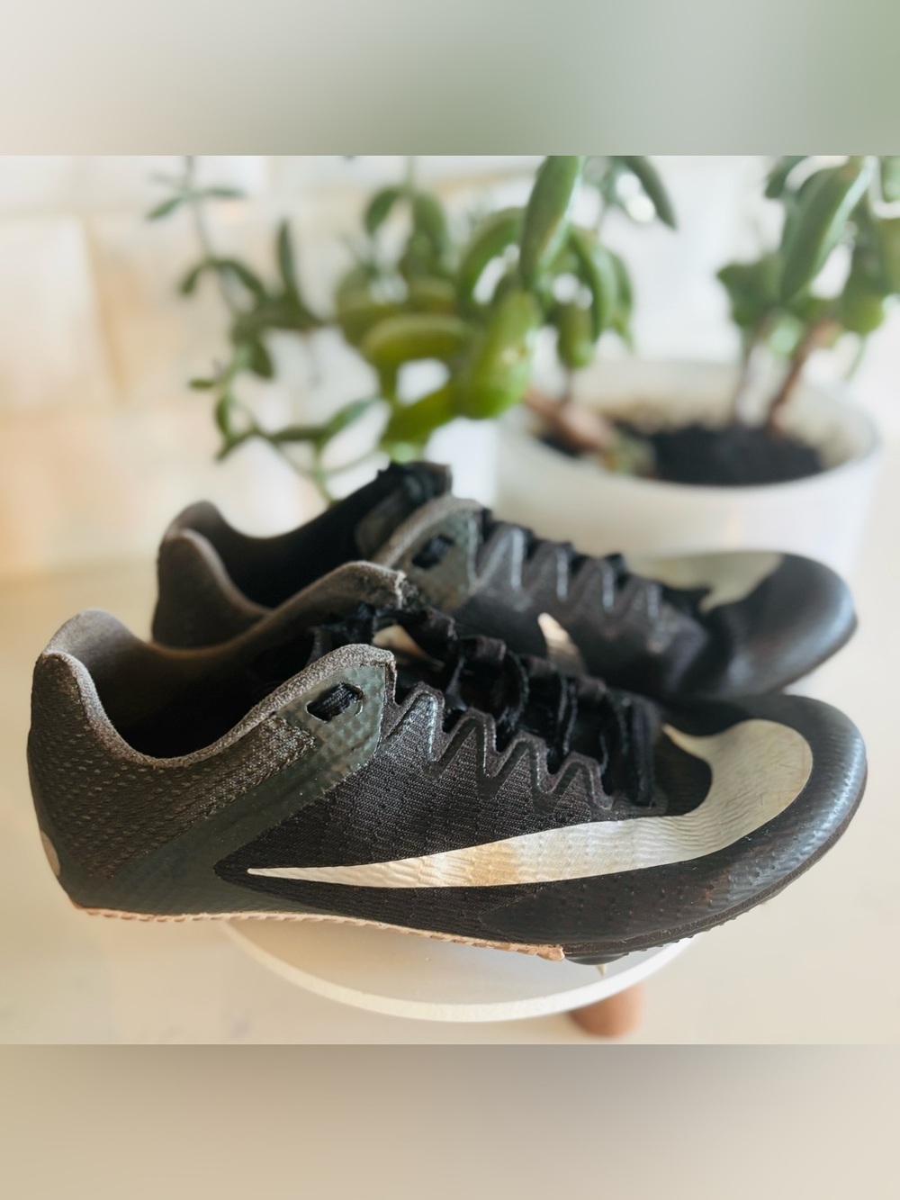 Nike Youth Size 2 Black Athletic Track Spikes with Silver Swoosh
